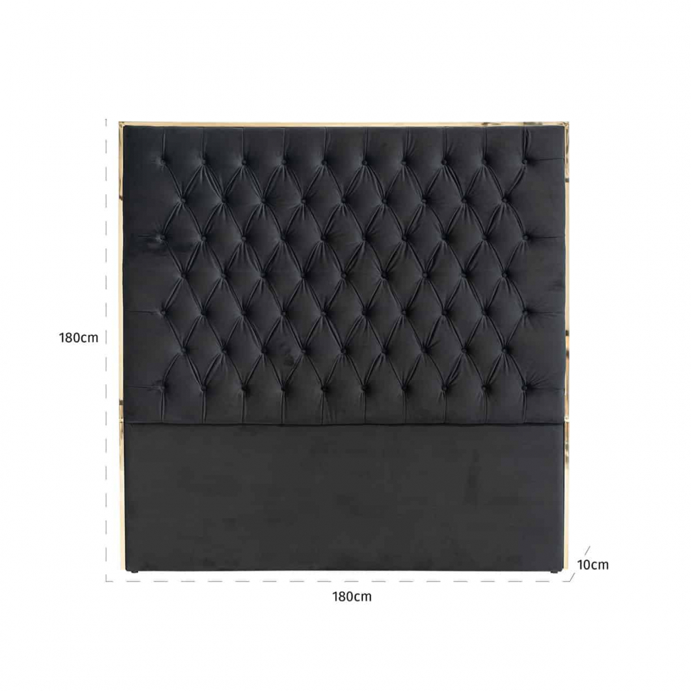 Headboard Lowell 180x180 Black velvet / gold (Gold)
