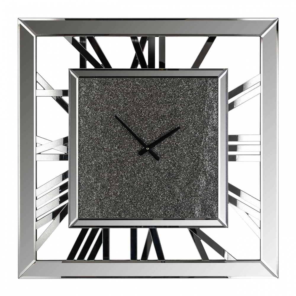 Clock Calvin square with glitter (Silver)