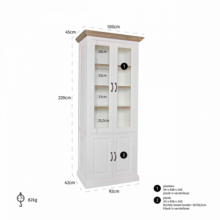 Showcase Oakdale2x2-doors 3 shelves